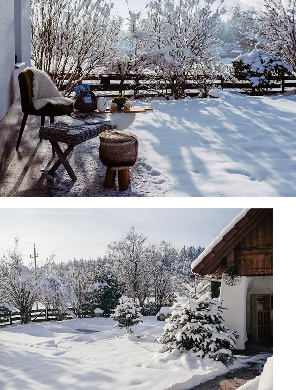Chalet Wiesengut Außenbereich Garten Winter